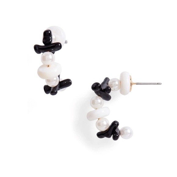 $90 Lele Sadoughi Riviera Beaded Huggie Hoop Earrings small / black & white - Picture 7 of 7